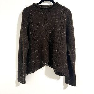 Tivoli Knit Sweater Size M Brown Wool Blend Speckled Cableknit Chunky Cabin Top